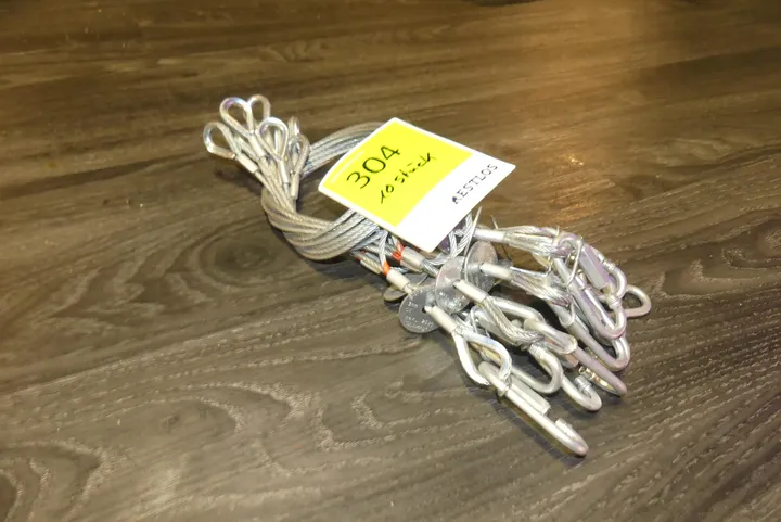 10x Sicherheitsfangseile/Sicherungsseile mit Karabinerhaken je 3mm Ø, 60 cm Lang, 20kg Traglast